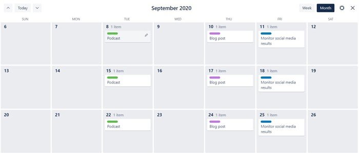 muestra de calendario de marketing