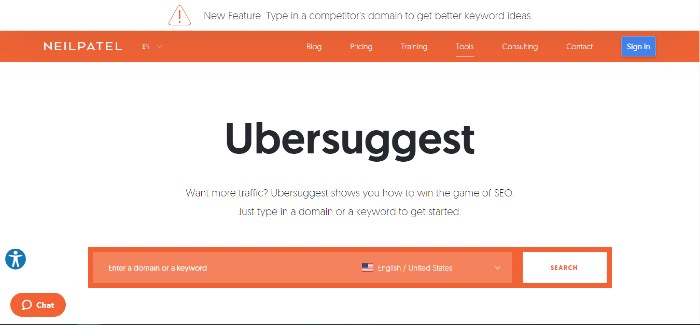 Captura de pantalla de Ubersuggest, una herramienta que puede utilizar para revisar sus páginas de destino