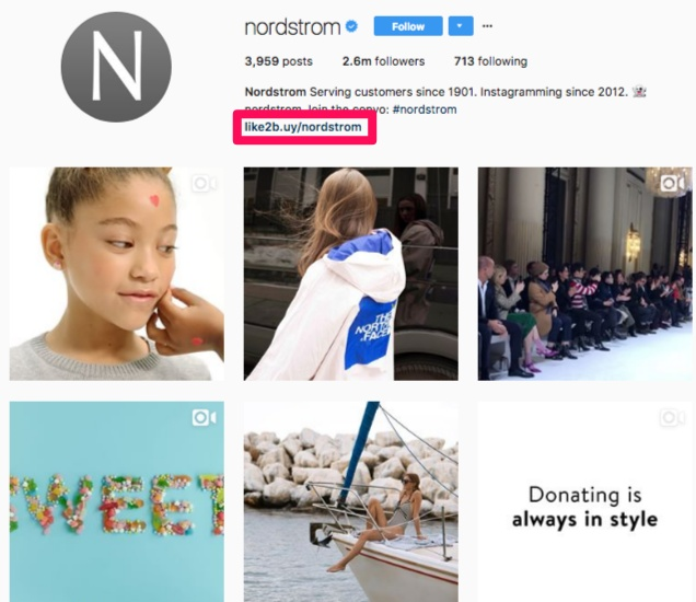 Nordstorm Instagram Bio usando Link2Buy para vender en Instagram