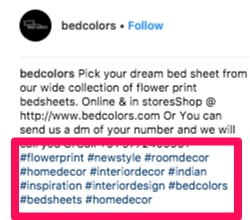 Los hashtags que usan los colores de cama se encuentran al final de la descripción: el mejor lugar para venderlos en Instagram.