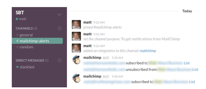 Aplicación MailChimp Slack