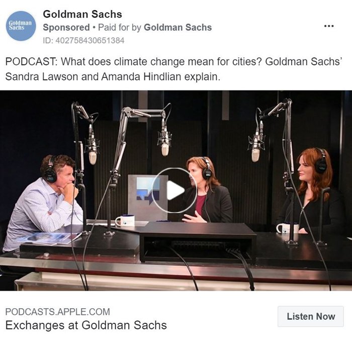 Promoción de un podcast: ejemplo de Goldman Sachs