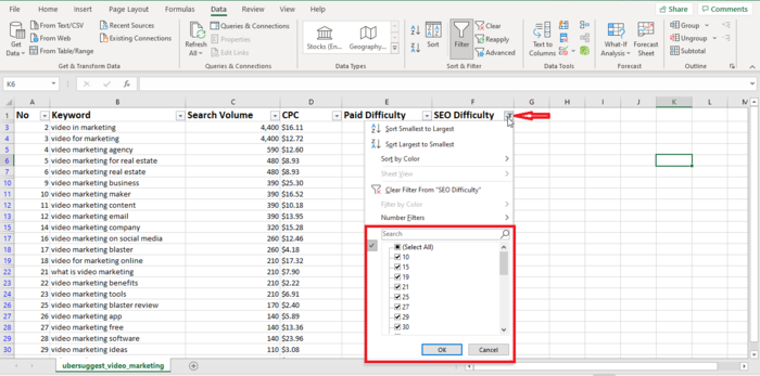Consejos de Excel para usar en campañas publicitarias pagas: filtrar y ordenar datos clave