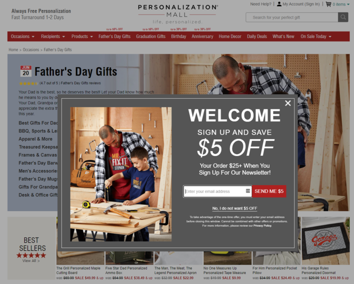 Ejemplos de ventas de comercio electrónico del día del padre: Centro de personalización