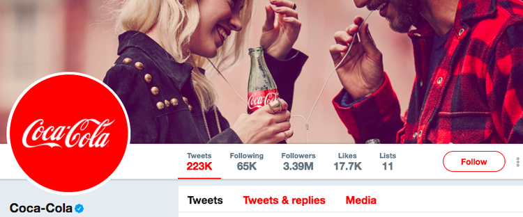 ejemplo de la guía del suscriptor de twitter de coca cola 