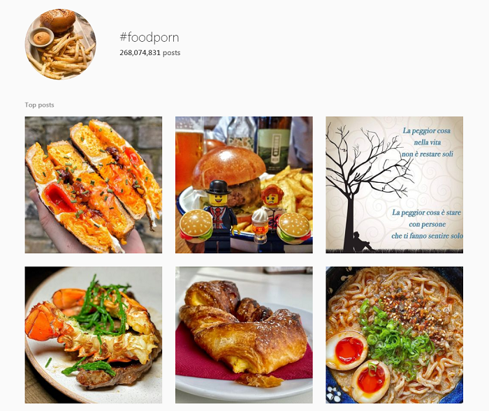 El hashtag de marketing de restaurantes #foodporn tiene 268 millones de publicaciones. 