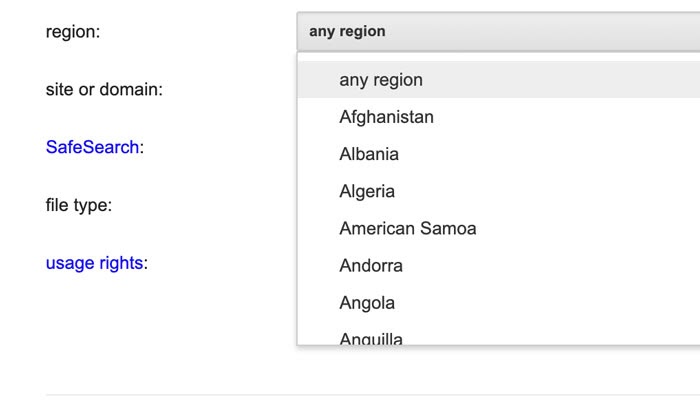 filtro de región en la búsqueda avanzada de imágenes de Google