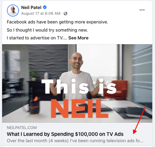 Cómo escribir descripciones meta - Video de Facebook de Neil Patel con descripción meta