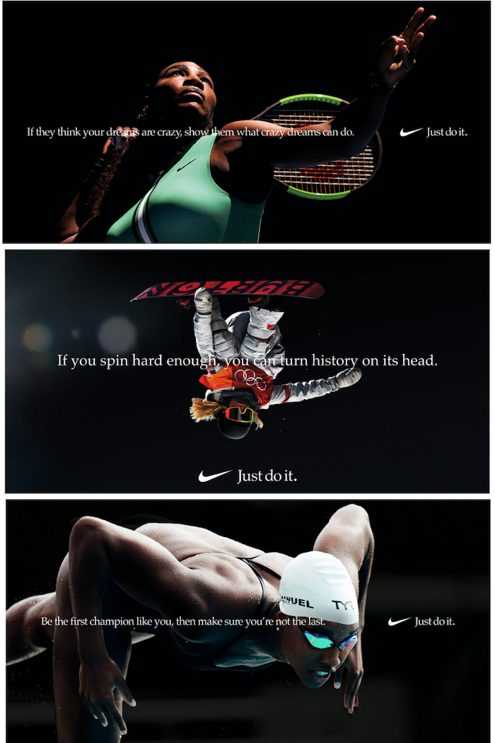 tres ejemplos de anuncios de Nike con atletas famosos y anuncios persuasivos e inspiradores