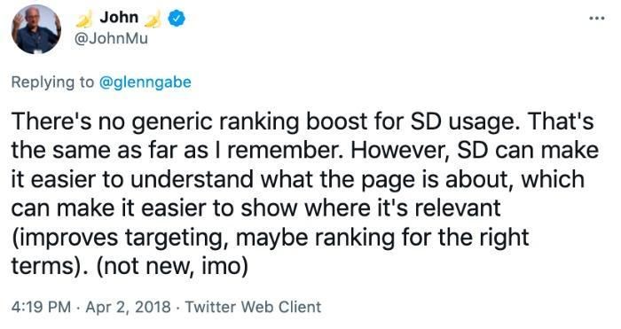 Un tweet de John Mu sobre la clasificación genérica. 